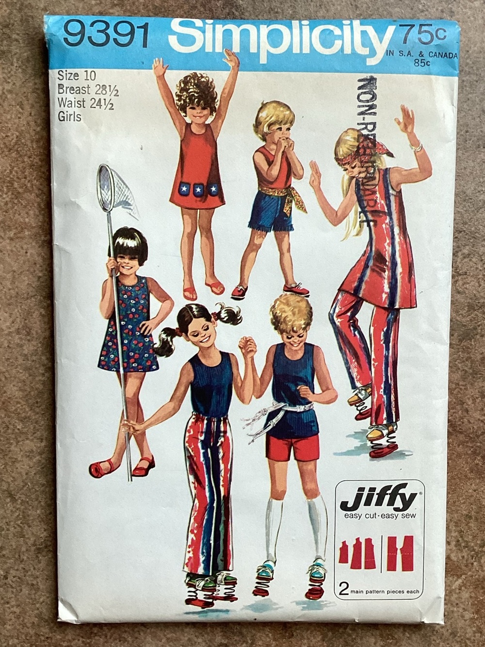 Vintage 1971 Simplicity 9391 Sewing Pattern Girls' Pants Dress Top, 70s